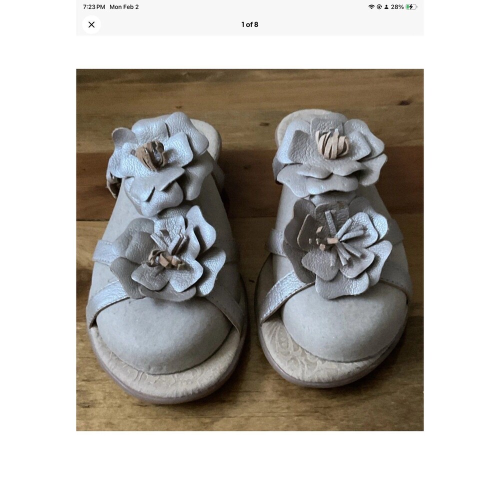 Born Women's Juniper Sandal Size 9 Strappy Tan/Gold Leather Slide Floral